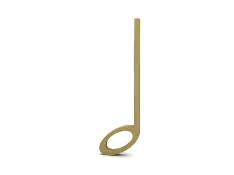 front view of three dimensional musical note in golden color