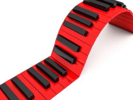 three dimensional red and black piano keys
