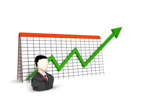 three dimensional man with profit graph on an isolated background