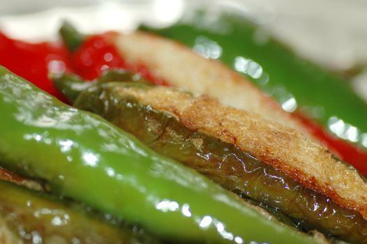 Delicious Asian Chinese cuisine of fish paste stuffed chilli