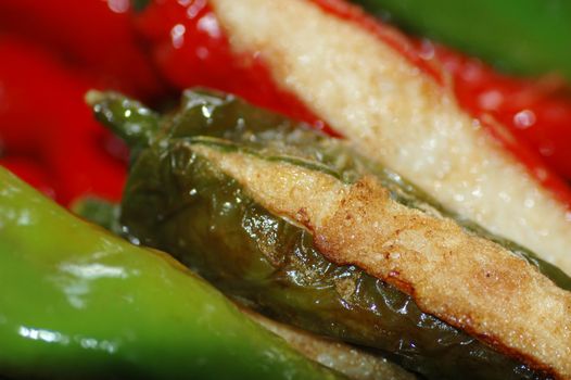 Delicious Asian Chinese cuisine of fish paste stuffed chilli