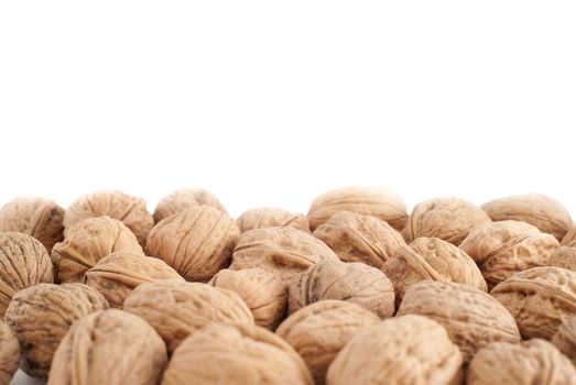 Food background, macro shot of a group of walnuts