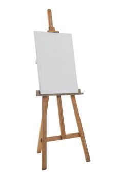 Clean canvas on a easel isolated on a white background.
