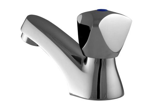 Cold water chrome tap isolated from the white background.