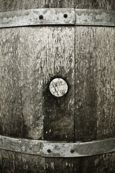 a detal of a aged wine barrel