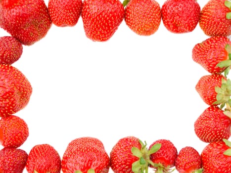 ripe strawberries in frame, isolated on white