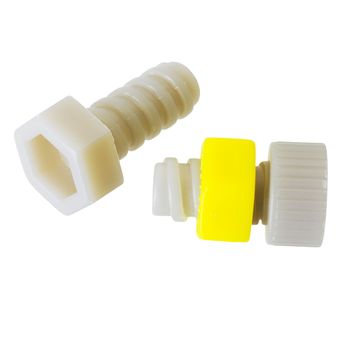 Grey nut's and yellow bolt on the white background