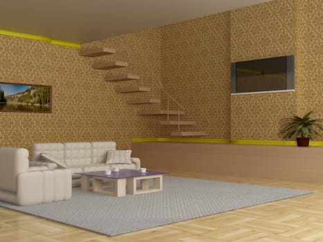 Interior of a living room. 3D image.