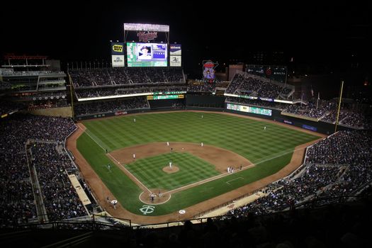 Night game against the Cleveland Indians in brand new ballpark in Minneapolis