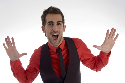 happy shouting young male on an isolated white background