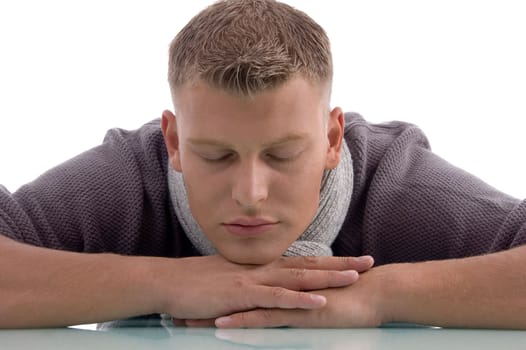 sleeping handsome man with white background