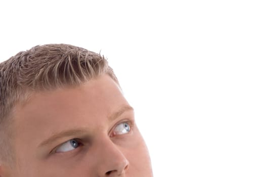 portrait of male looking upside with white background