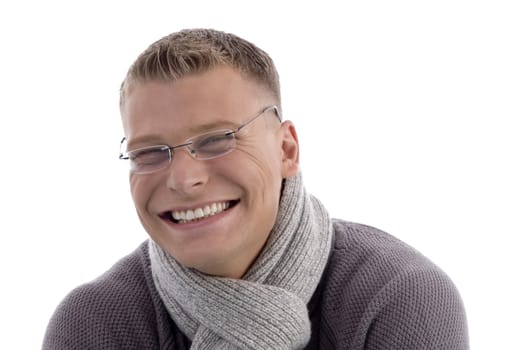 close up of handsome young man with eyewear on an isolated white background