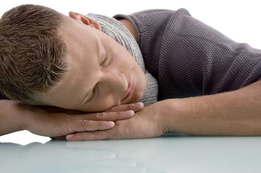 portrait of sleeping adult man on an isolated background