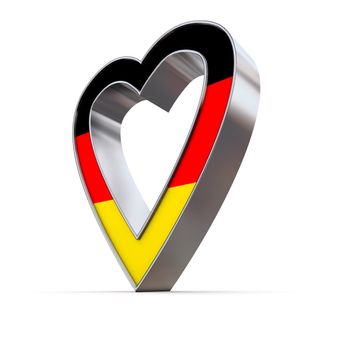 shiny metallic 3d heart of silver/chrome - front surface shows the german flag