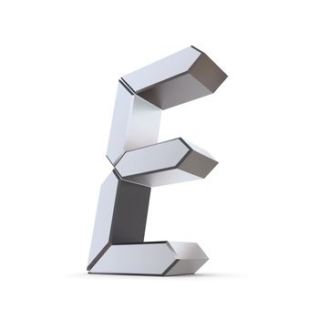 shiny 3d letter E made of silver/chrome - LCD look