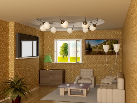 Interior of a living room. 3D image.