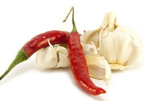 Chilli and Garlic isolated on white background