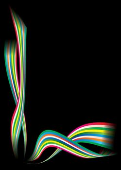 Brightly coloured rainbow background in black with copyspace
