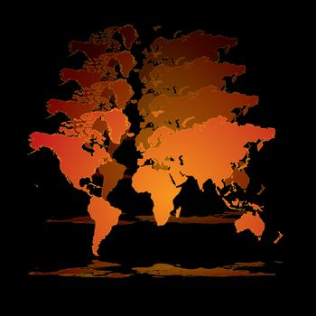 Illustrated 3d world in orange on a black background