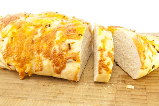 Cheese and Onion Bread on a wooden cutting board