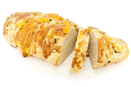 Sliced Cheese and Onion Bread, isolated on white