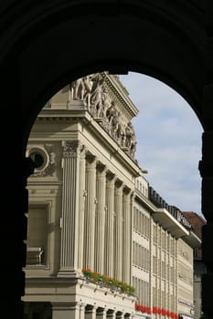 Arched passage in Berne, Switzerland. Architecture detail.