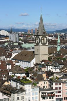 Zurich cityscape. St. Paul's Church. Swiss city.