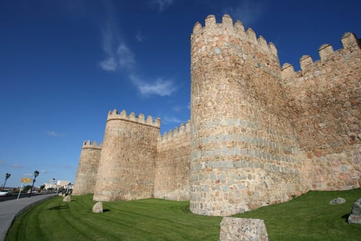 Famous medieval city walls in Avila, Castile, Spain