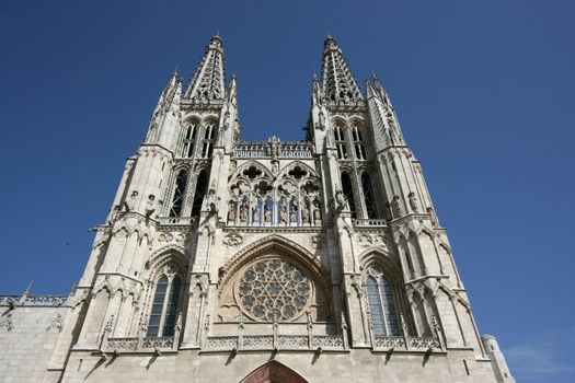 Medieval cathedral in Burgos, Castilia, Spain. Old Catholic landmark listed on UNESCO World Heritage List.