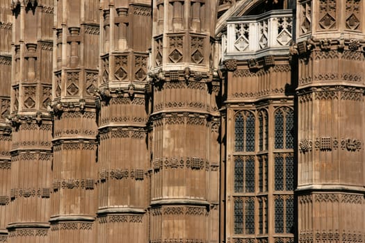 Close up of the western side of Palace of Westminster, London, Great Britain