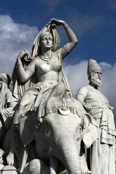 Oriental statues next to Albert Memorial in London, England. "Asia" group by John Henry Foley, Irish sculptor.