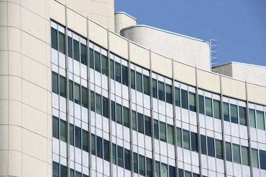 Fragment of UNO City building in Vienna. Modern skyscraper.