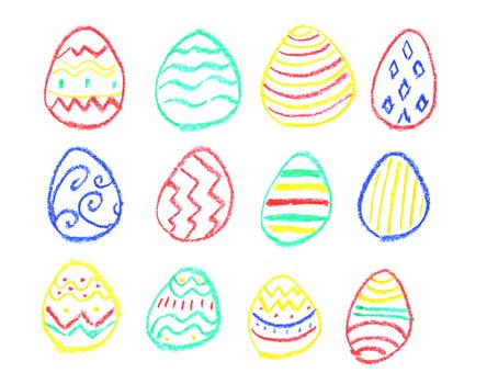 Child drawing of Easter eggs made with wax crayons