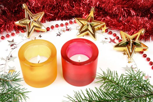 Colorful Christmas decoration. Seasonal concept. Holiday traditional ornaments.
