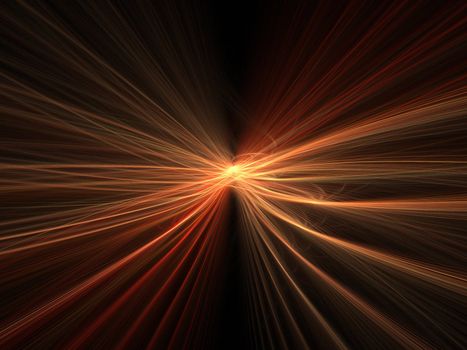 Abstract fractal background. Computer generated graphics. Orange explosion light rays.