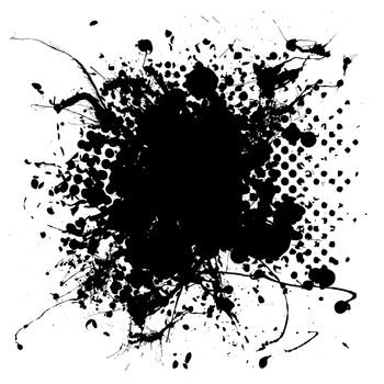 Black and white ink splat design with halftone dot