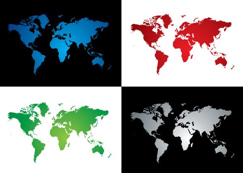 Four colourful map variations two on a black background