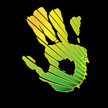 Modern abstract look at a human hand in green and yellow