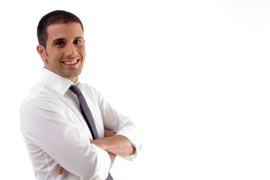 handsome pose of young attorney against white background