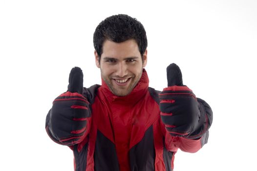 casual man wearing winter clothes and gloves with white background