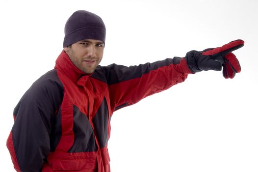 casual man wearing winter clothes and gloves with white background