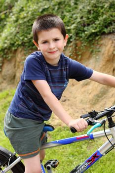 Detail of smiling young biker in outdoor