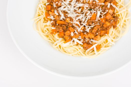 spaghetti in a white plate on clear background