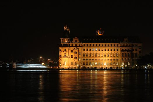 Night landscape of Bosphorus with Haydarpasa train station, Istanbul,Turkey