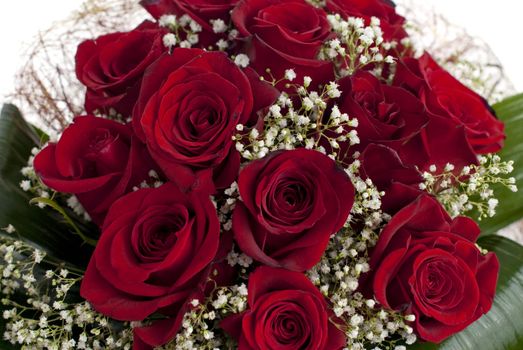 Red roses bouquet isolated on white background.