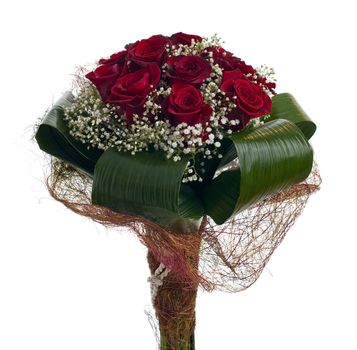 Red roses bouquet isolated on white background.