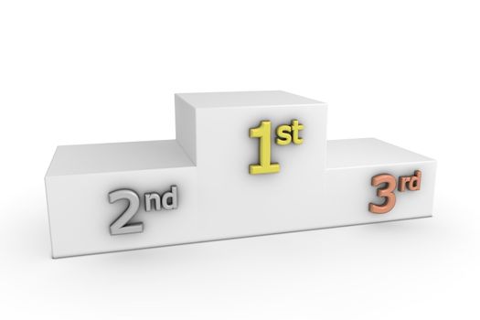 a white victory podium with numbers in gold, silver, bronze - to be used as a template for own designs