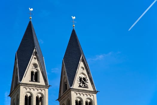 The Towers of St. Kastor Church in Koblenz, Germany. World Heritage Site.