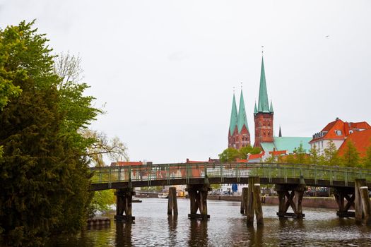 Gothic Church Towers in the German city Lübeck